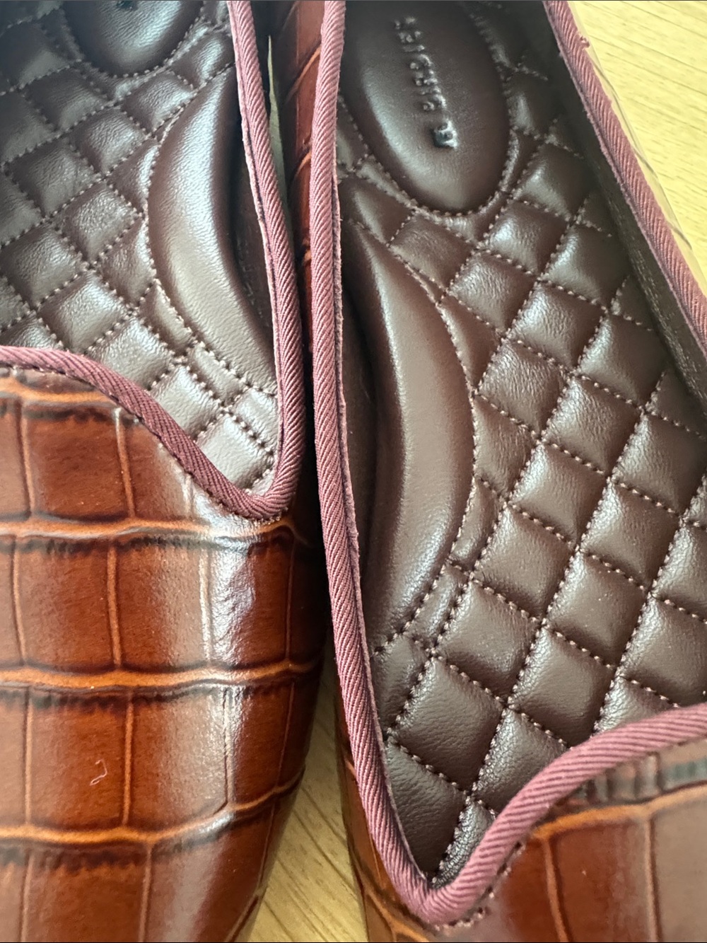 Birdies Burgundy Croc-Embossed Pointed Ballet Flats - Picture 6 of 6
